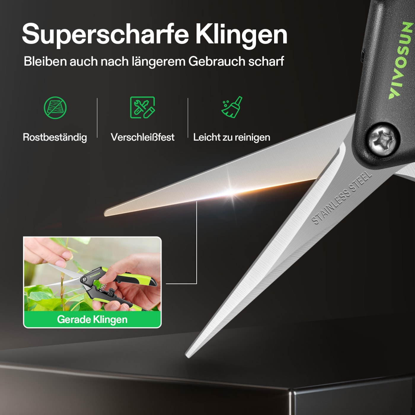 Gerade VIVOSUN Ernteschere in Schwarzgrün für präzises Schneiden von Blättern und Trieben