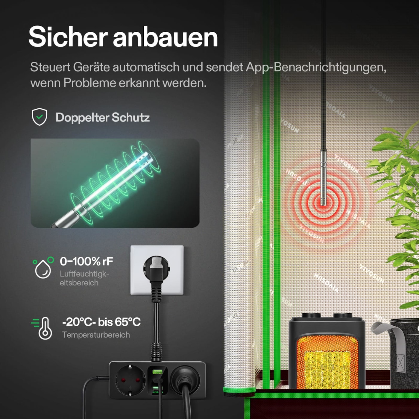 VIVOSUN GrowHub Outlet Controller A22 mit Temperatur- und Feuchtigkeitssensor