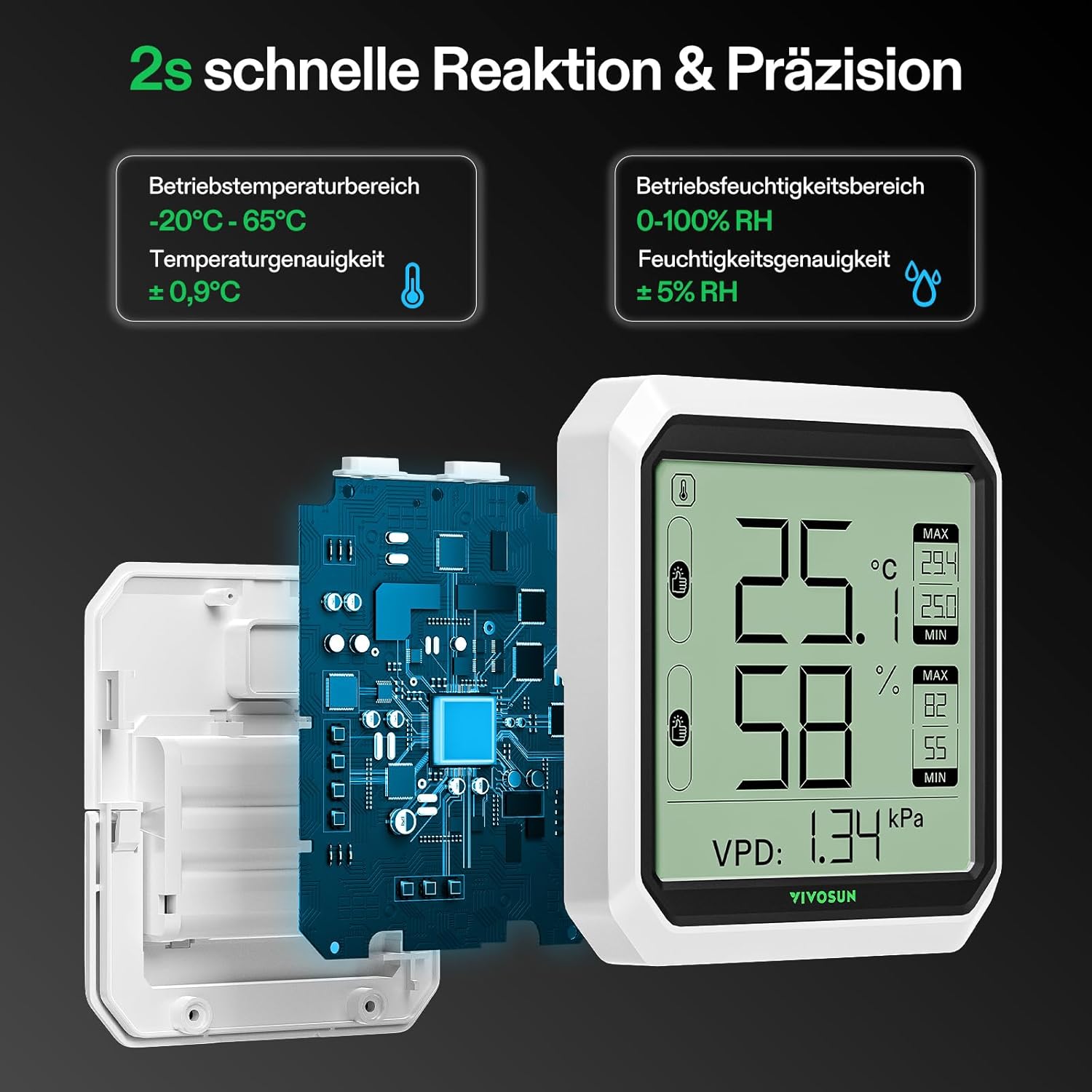 VIVOSUN AeroLab THB1S Bluetooth Thermometer mit Sensor (B-Ware)