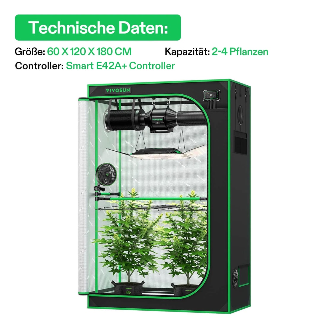 VIVOSUN Smart Growbox Komplettset Pro 60x120x180 cm mit AeroLight Wing 200W und E42A+ Controller