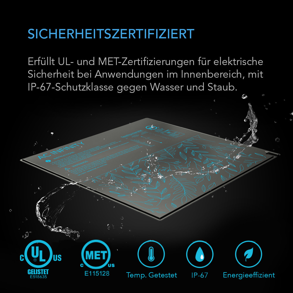 AC Infinity Keimungsmatte mit UL- und MET-Zertifizierung, IP67-Schutzklasse und wasserresistentem Design