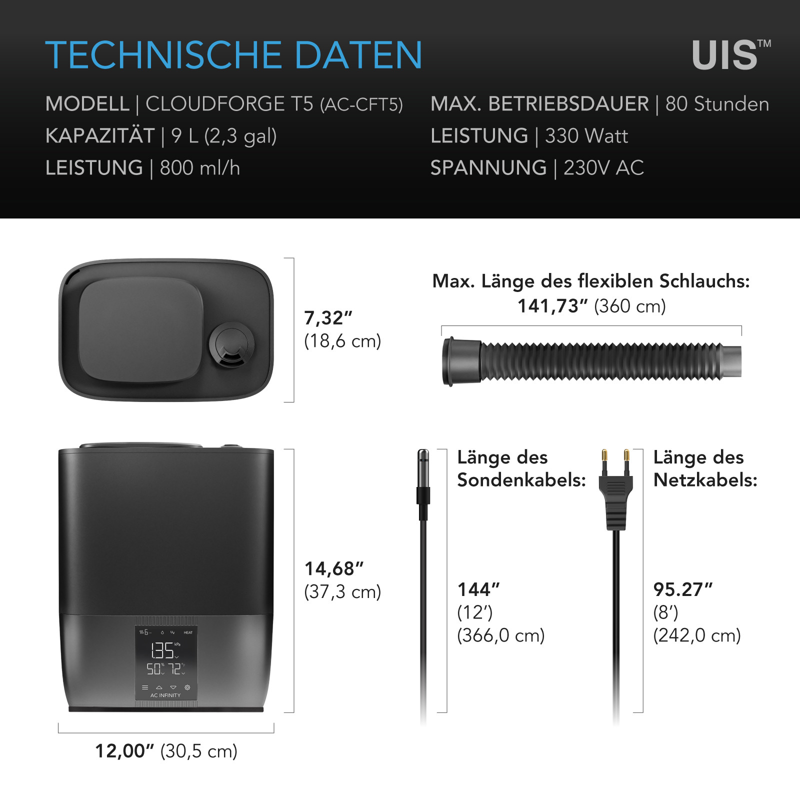 AC Infinity CLOUDFORGE T5 Gen 2 Luftbefeuchter 9 Liter