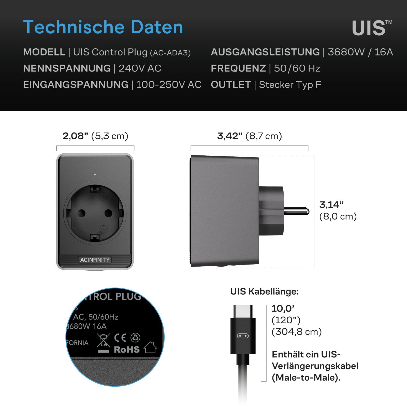 AC Infinity UIS Control Plug EU Steckdose