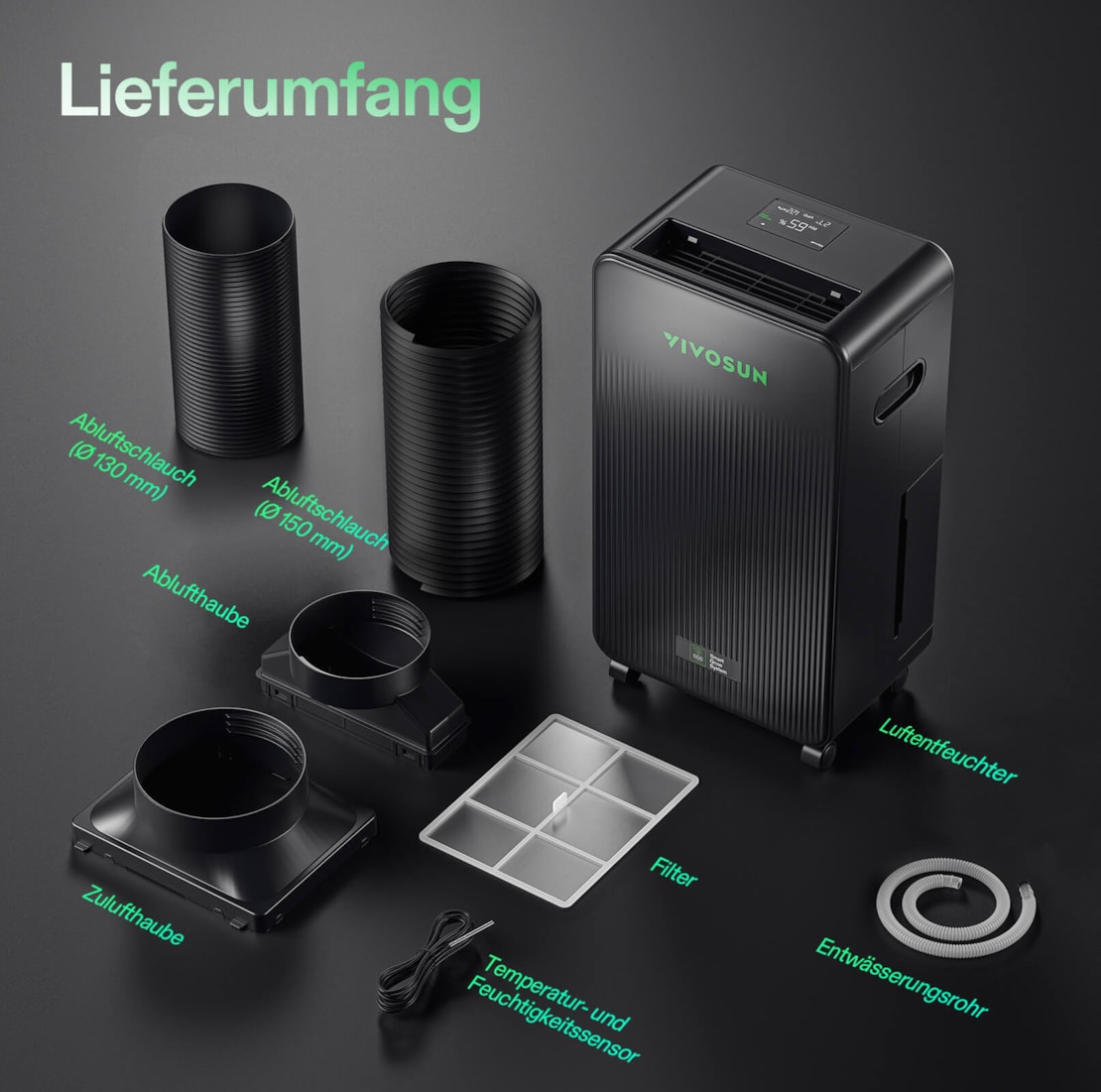 VIVOSUN AeroDrain D12 Smarter Luftentfeuchter für Growboxen bis 12 L/Tag