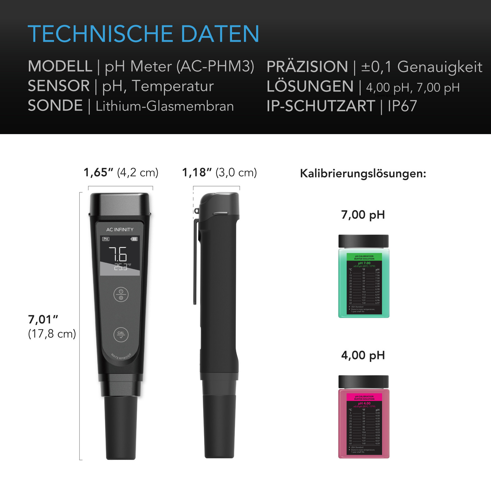 AC Infinity pH-Meter Kit Digitaler pH Tester für Wasser