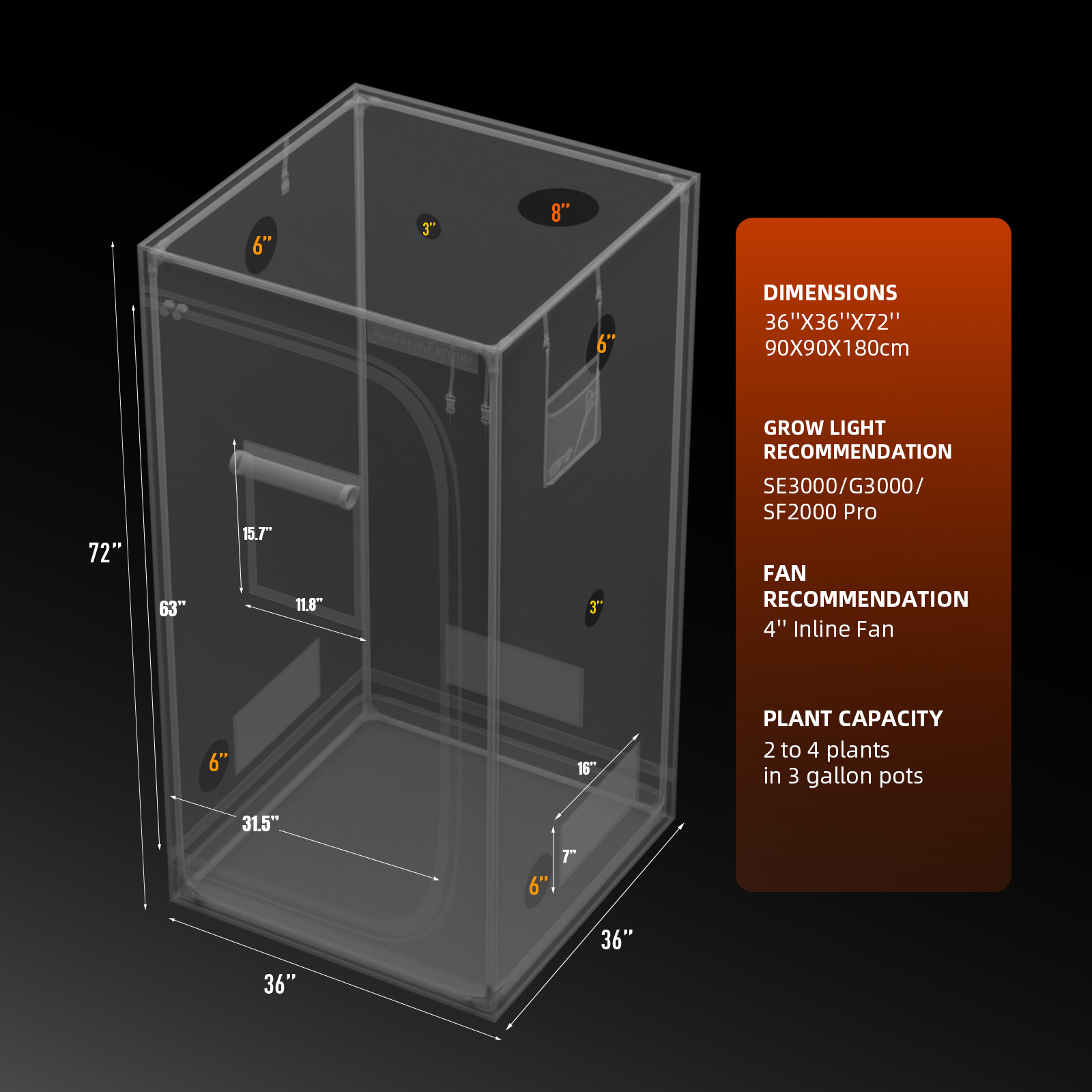 Spider Farmer Growbox 90x90x180 cm