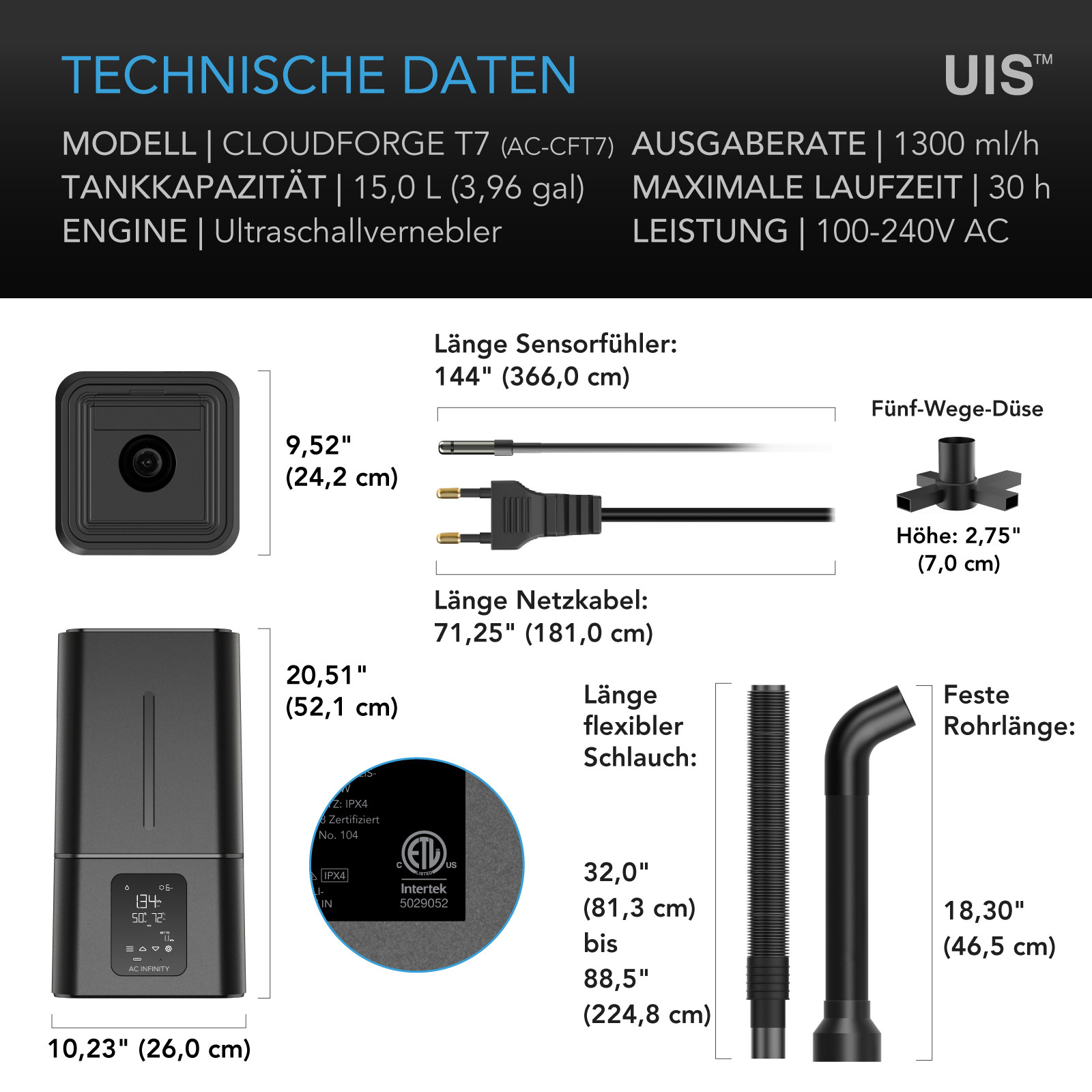 AC Infinity CLOUDFORGE T7 Gen 2 Luftbefeuchter 15 Liter