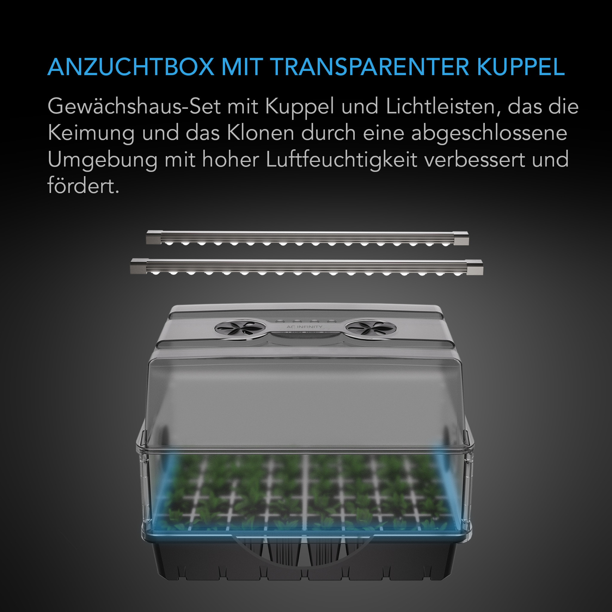 AC Infinity Stecklings-Gewächshaus mit Höhenverlängerung, Samsung LM301H EVO LED, 5×8 Tablett