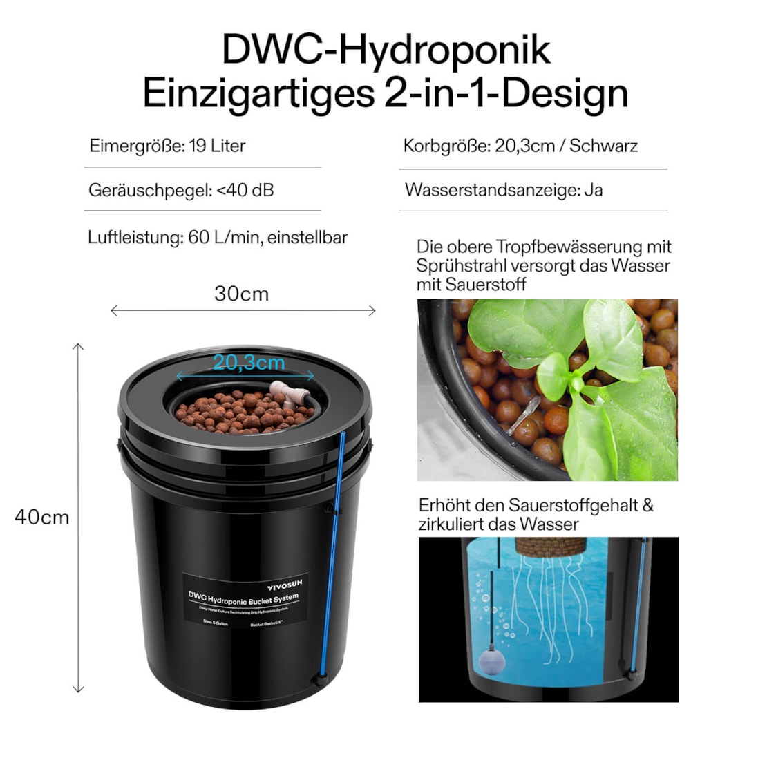 VIVOSUN DWC Hydroponik-System 18,9 L – 8-Eimer-Kit Top-Drip