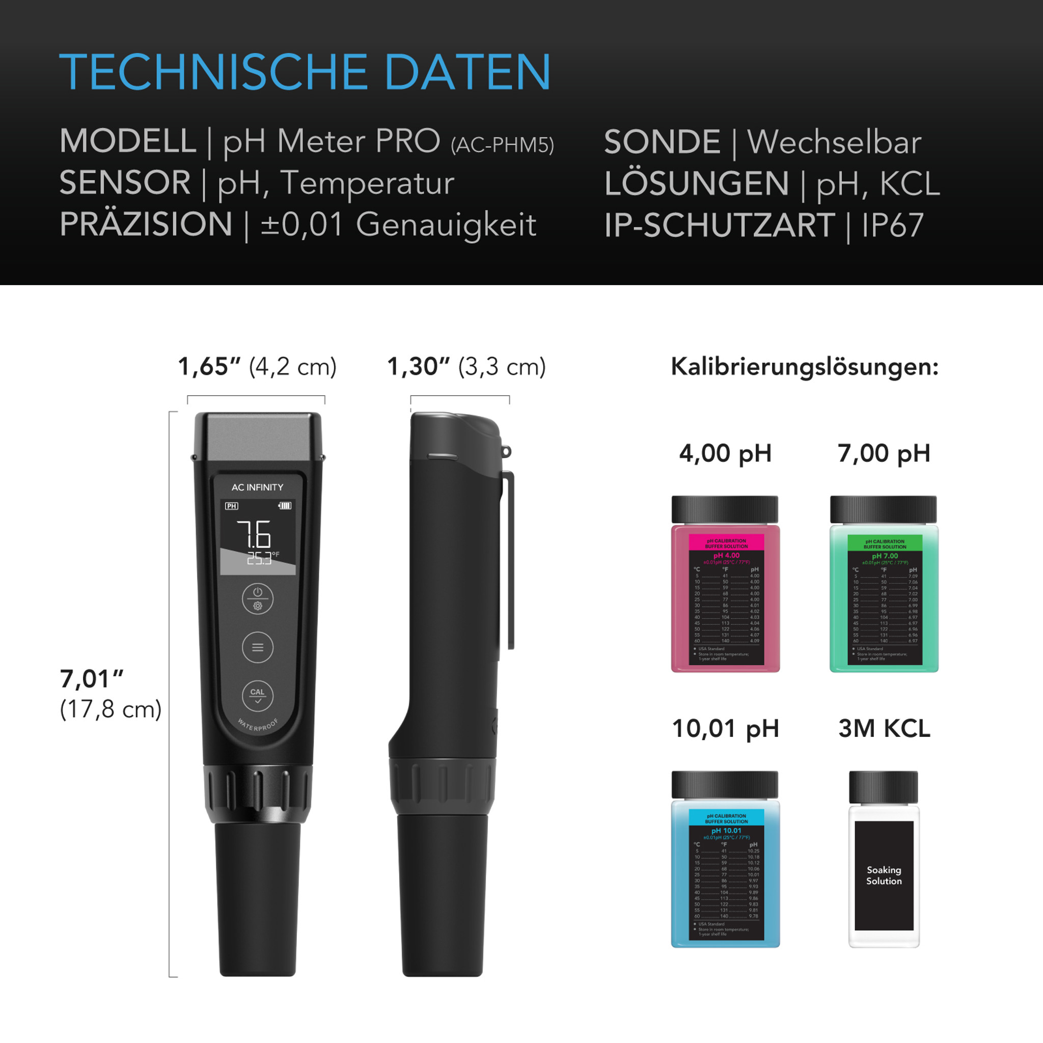 AC Infinity pH-Meter PRO Kit Digitaler pH Tester mit austauschbarer Sonde