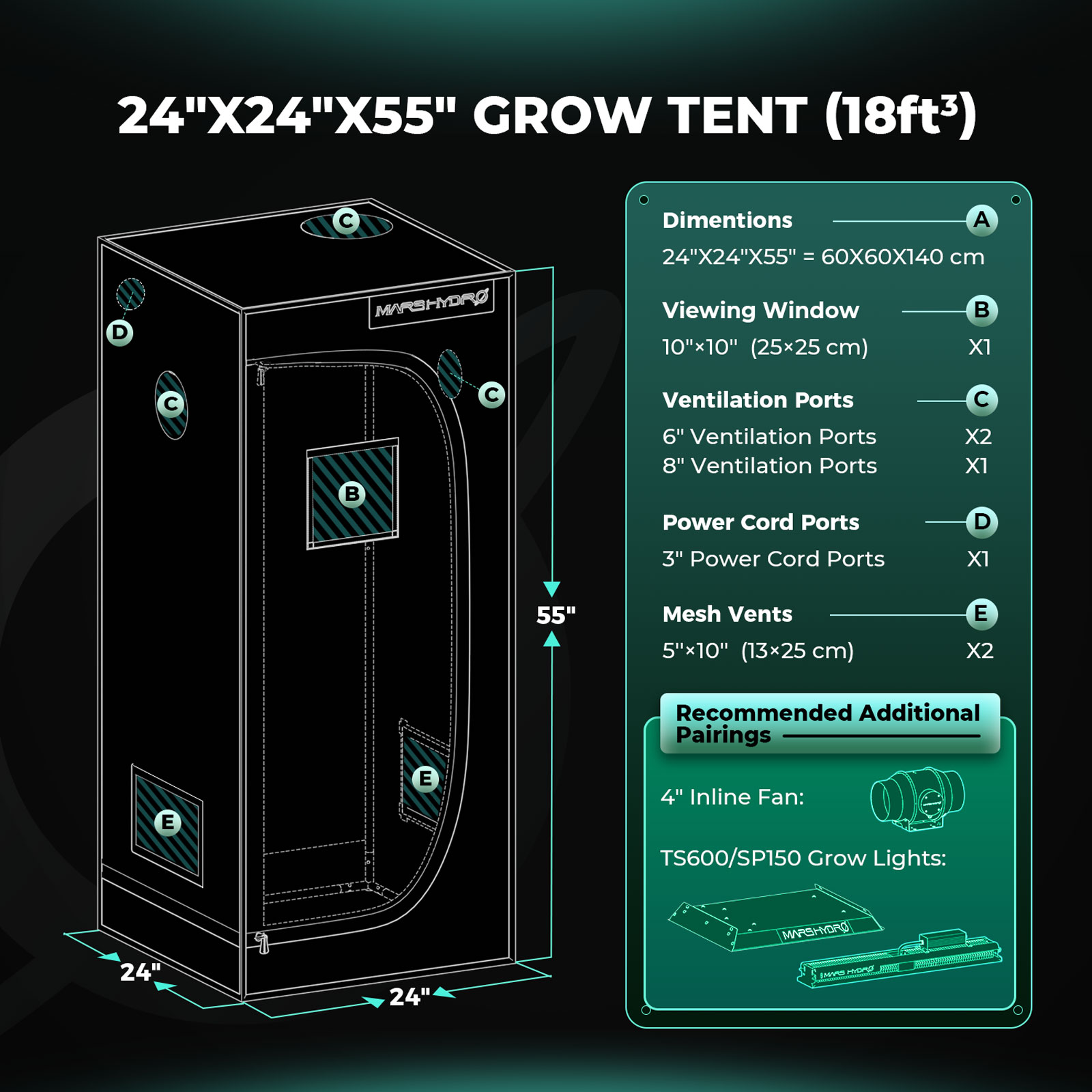 Mars Hydro TS600 Growbox Komplettset 100W LED 60x60x140 cm