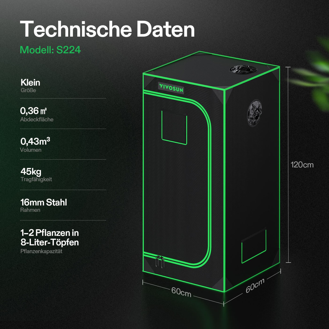 Kompaktes VIVOSUN Growzelt 60x60x120 cm für kontrollierte Indoor Anbauflächen