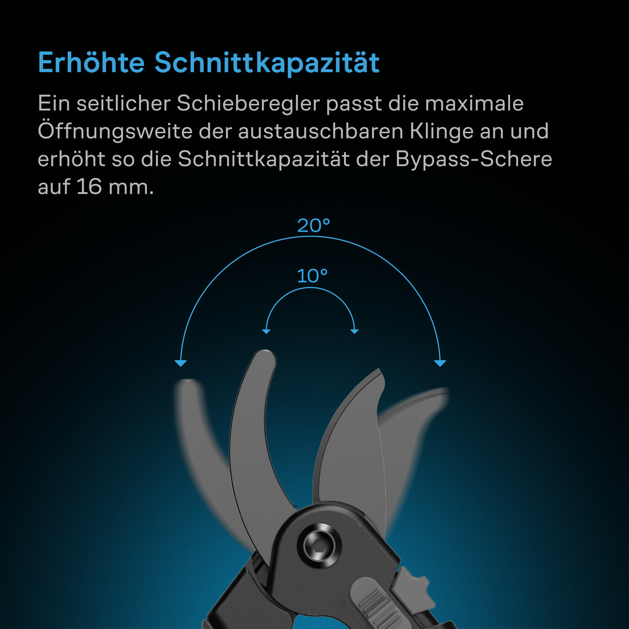 AC Infinity Bypass-Schere mit seitlichem Schieberegler zur Anpassung der Klingenöffnung und einer Schnittkapazität von bis zu 16 Millimetern