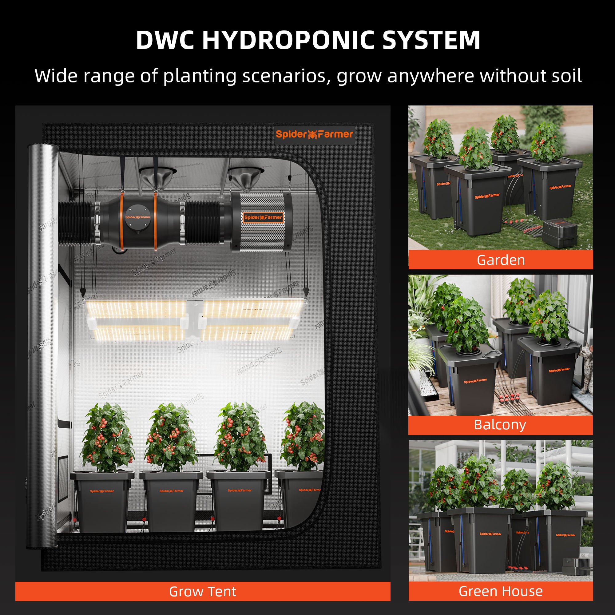 Spider Farmer Tiefwasserkultur (DWC) Hydroponik-System mit 4 Töpfen