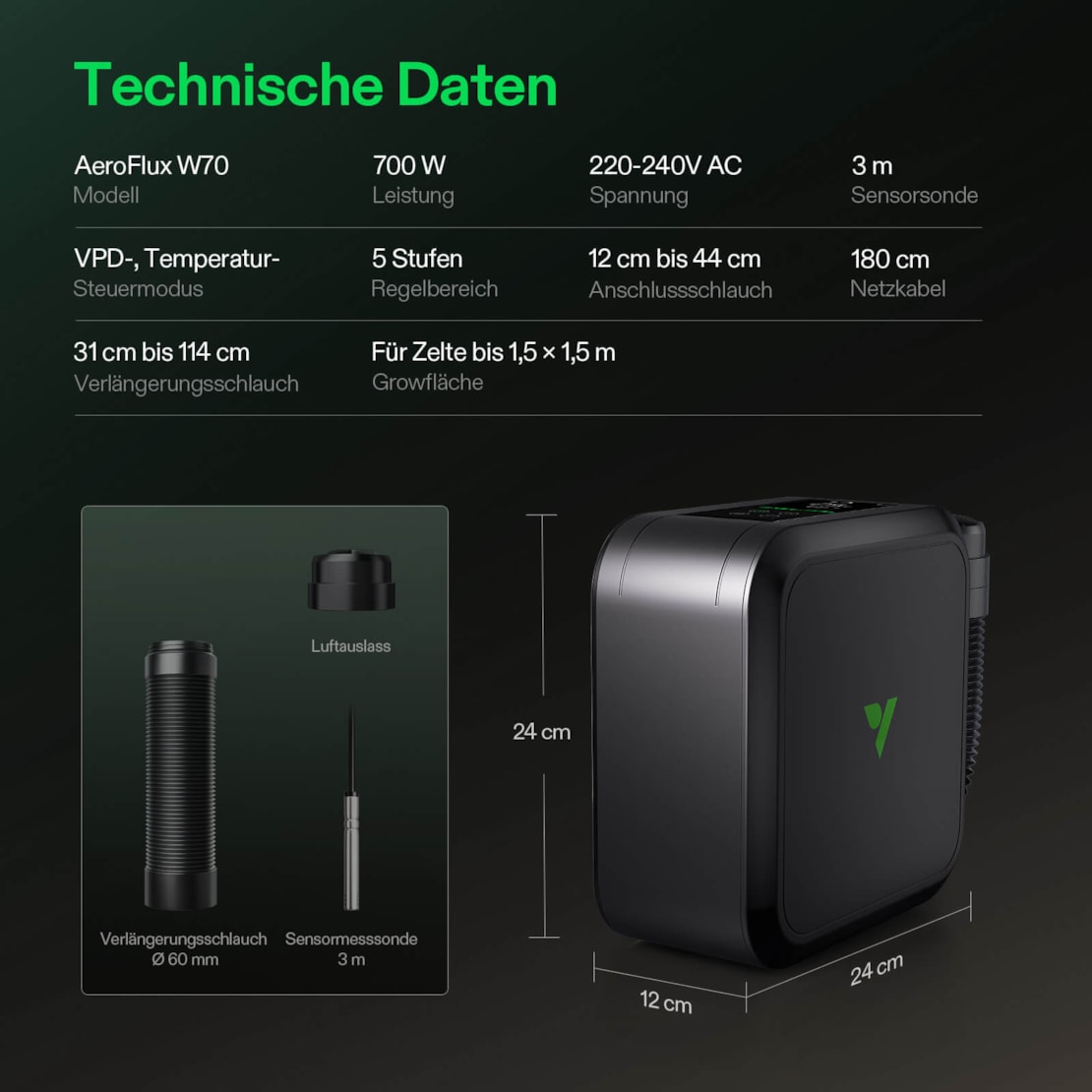 VIVOSUN AeroFlux Smart Growzelt Heizung 700W mit VPD-Steuerung
