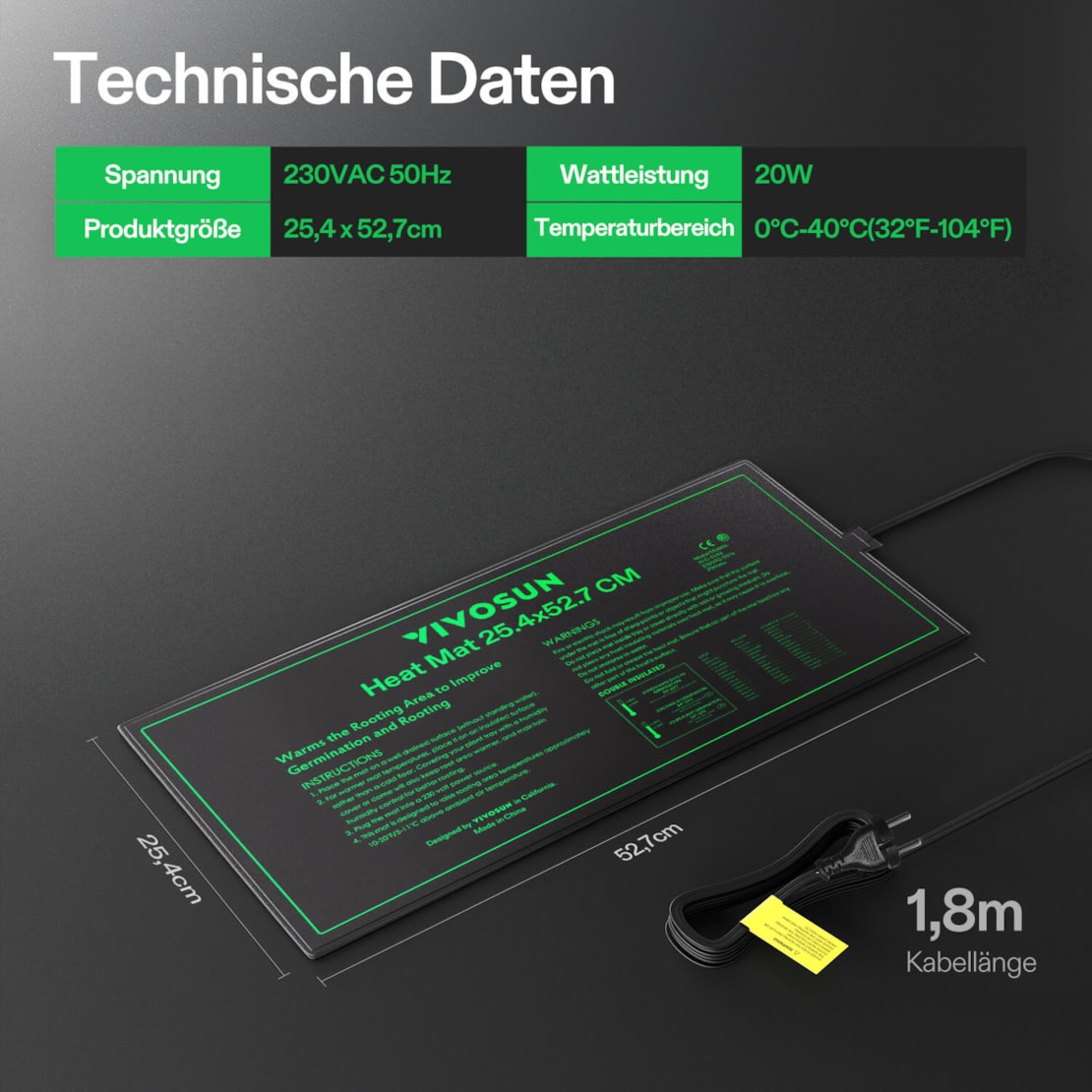 VIVOSUN Heizmatte 25,4 × 52,9 cm 2er-Pack 20 W