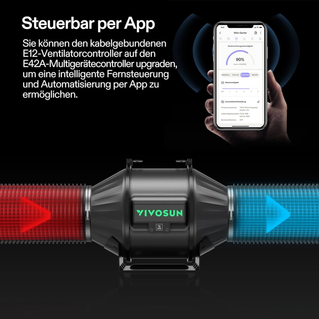 VIVOSUN AeroZesh T4 Smart Luftfiltration Kit 10 cm mit E12-Geschwindigkeitsregler