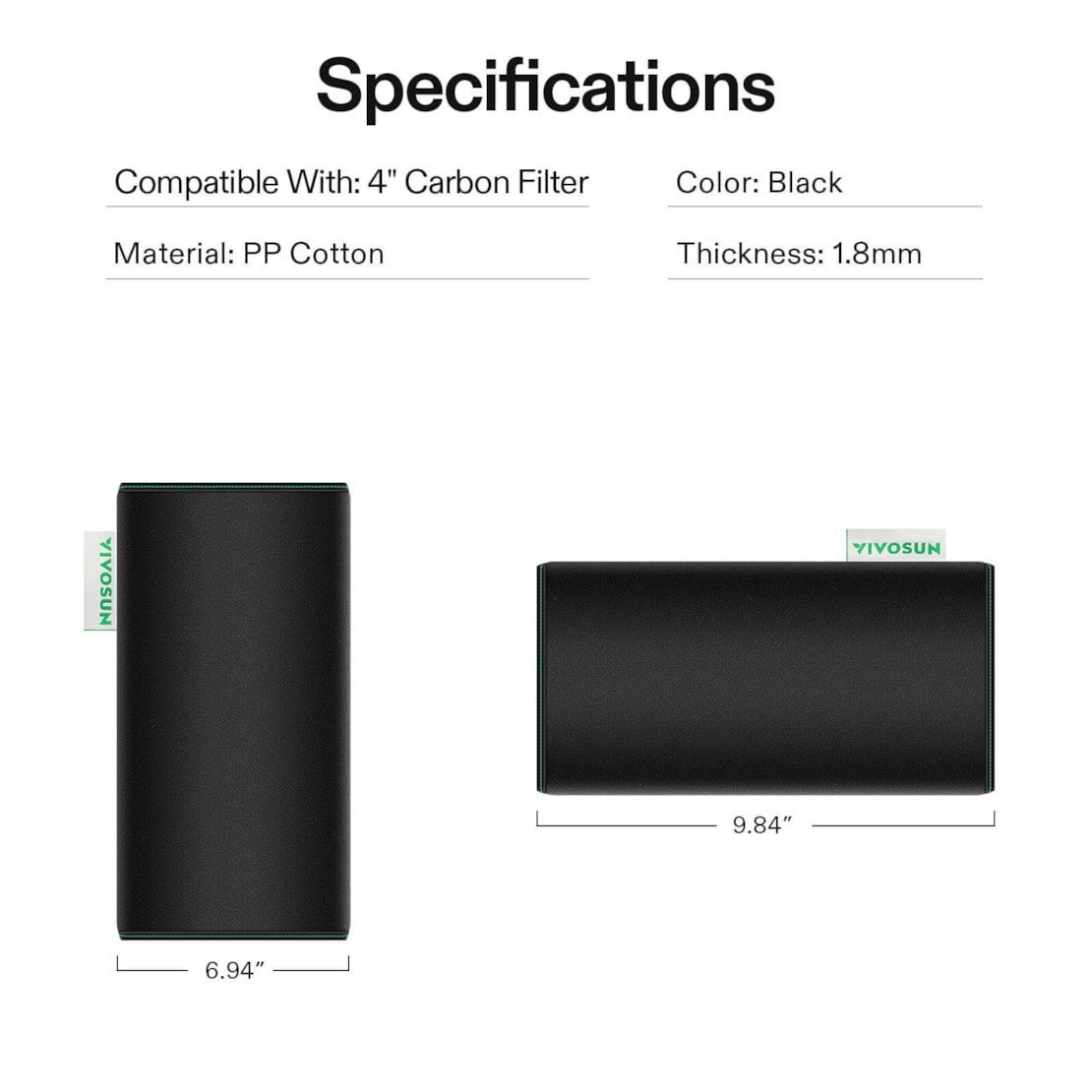 VIVOSUN 10 cm Vorfilter für Aktivkohlefilter – Schwarz 2er-Pack