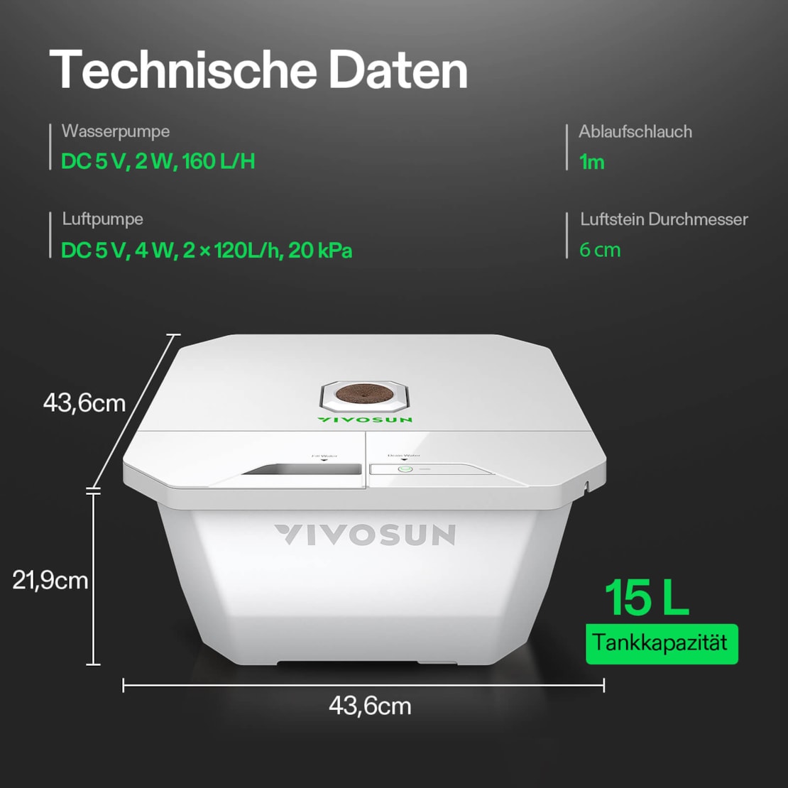 VIVOSUN VGrow DWC Hydroponisches Anzuchtsystem 15 L