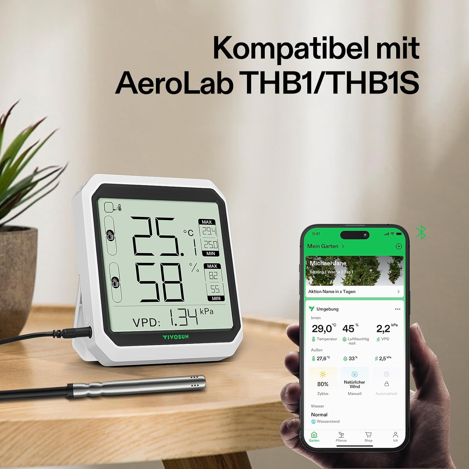 VIVOSUN Temperatur- & Feuchtigkeitssensor-Sonde 3m