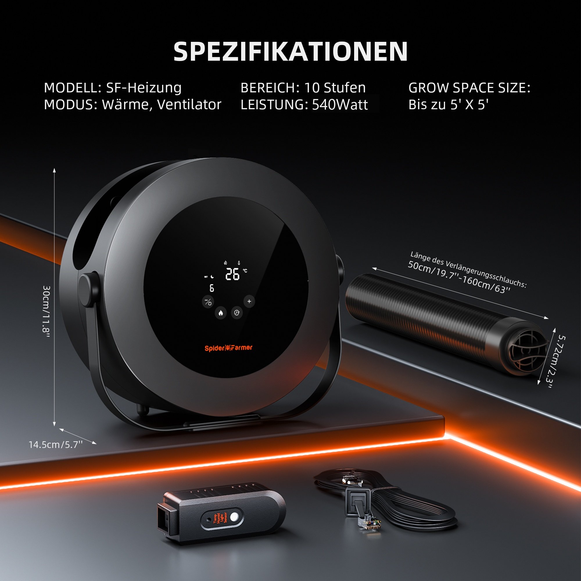 Spider Farmer Heizlüfter mit 10 Stufen 540 Watt