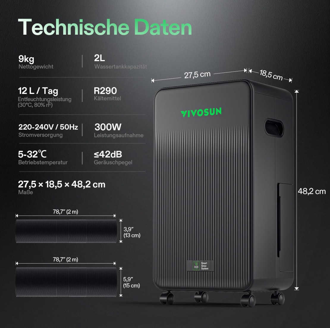 VIVOSUN AeroDrain D12 Smarter Luftentfeuchter für Growboxen bis 12 L/Tag