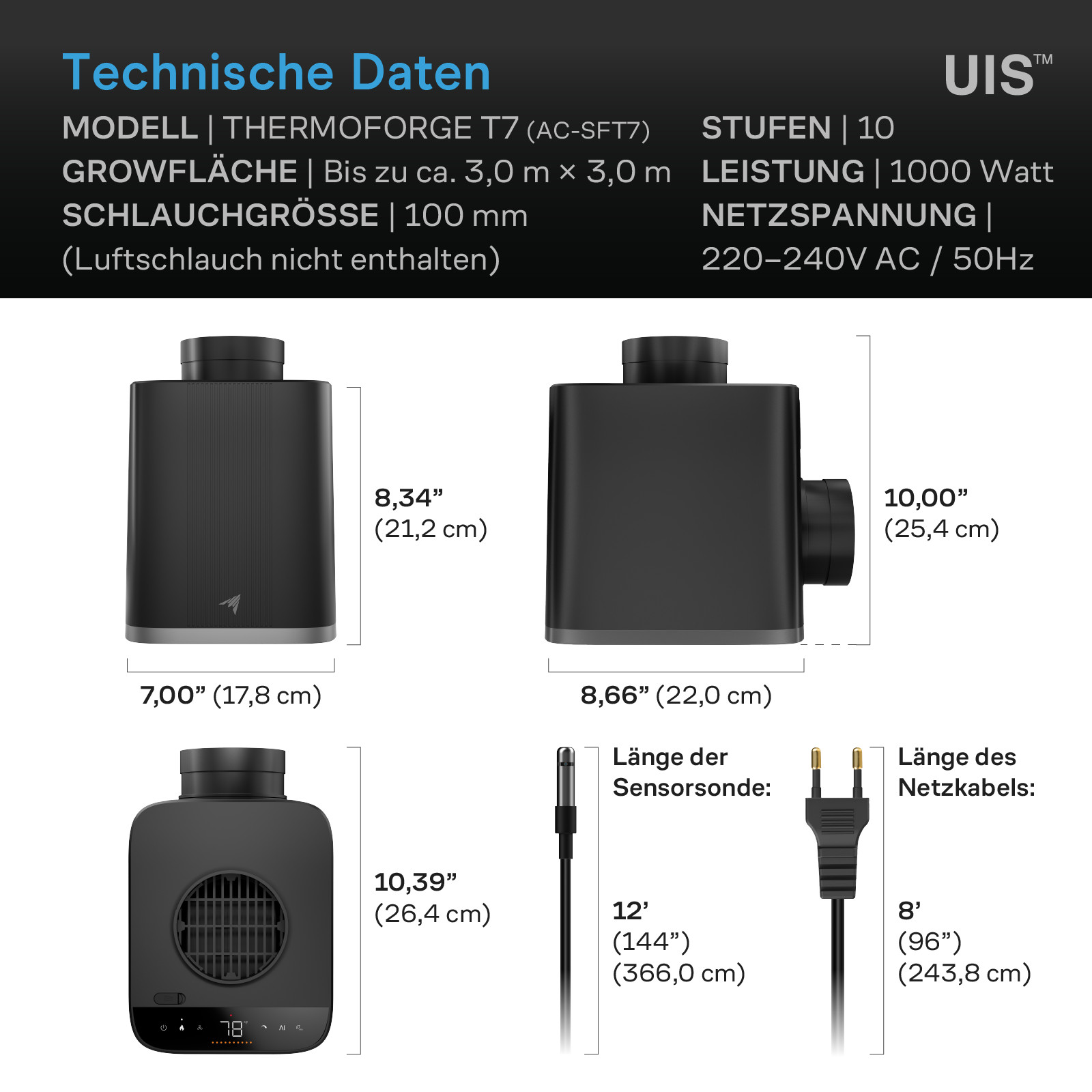 AC Infinity Thermoforge T7, Heizgerät für Pflanzen, intelligente VPD-Steuerung