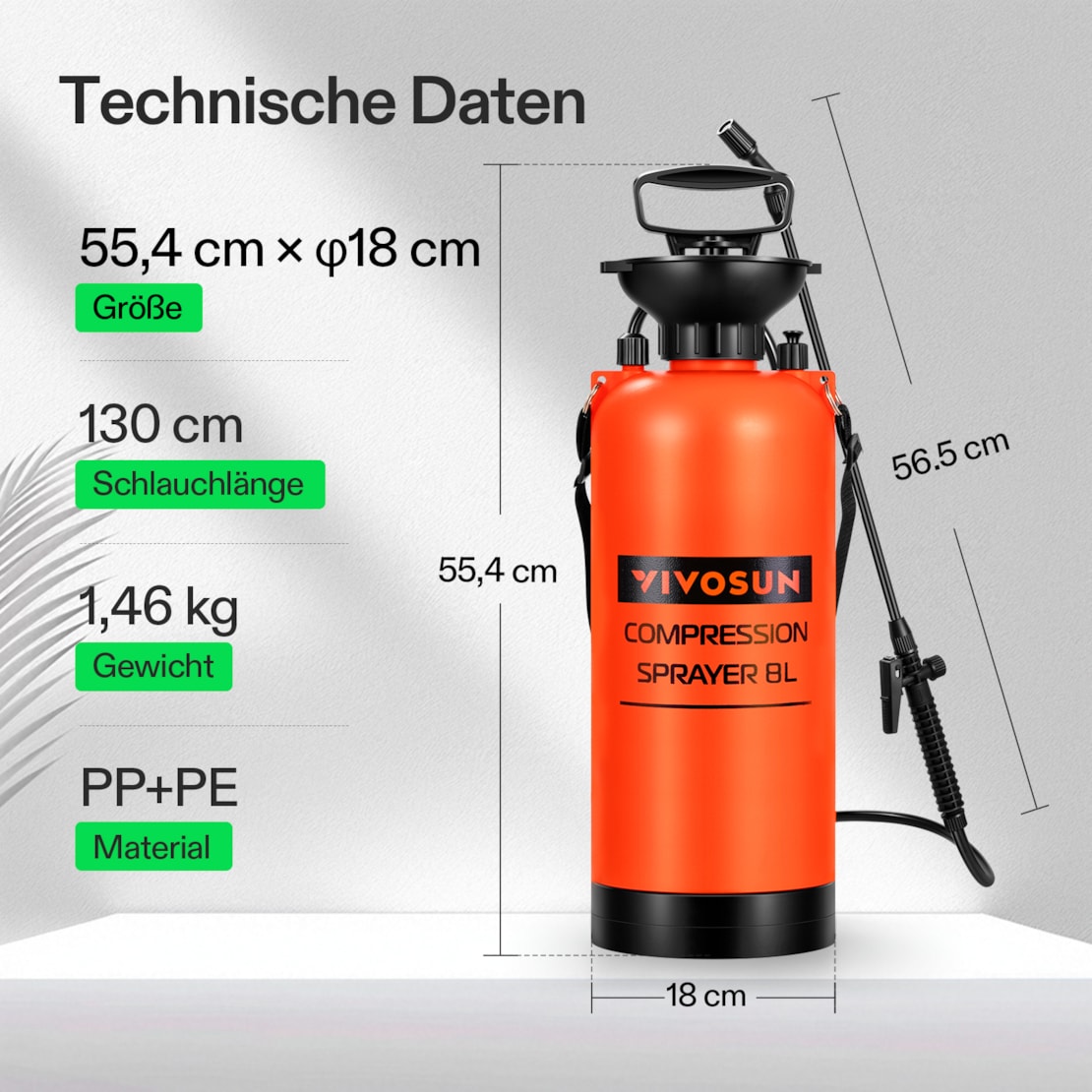 VIVOSUN Pumpendrucksprüher mit verstellbarer Düse 8 Liter