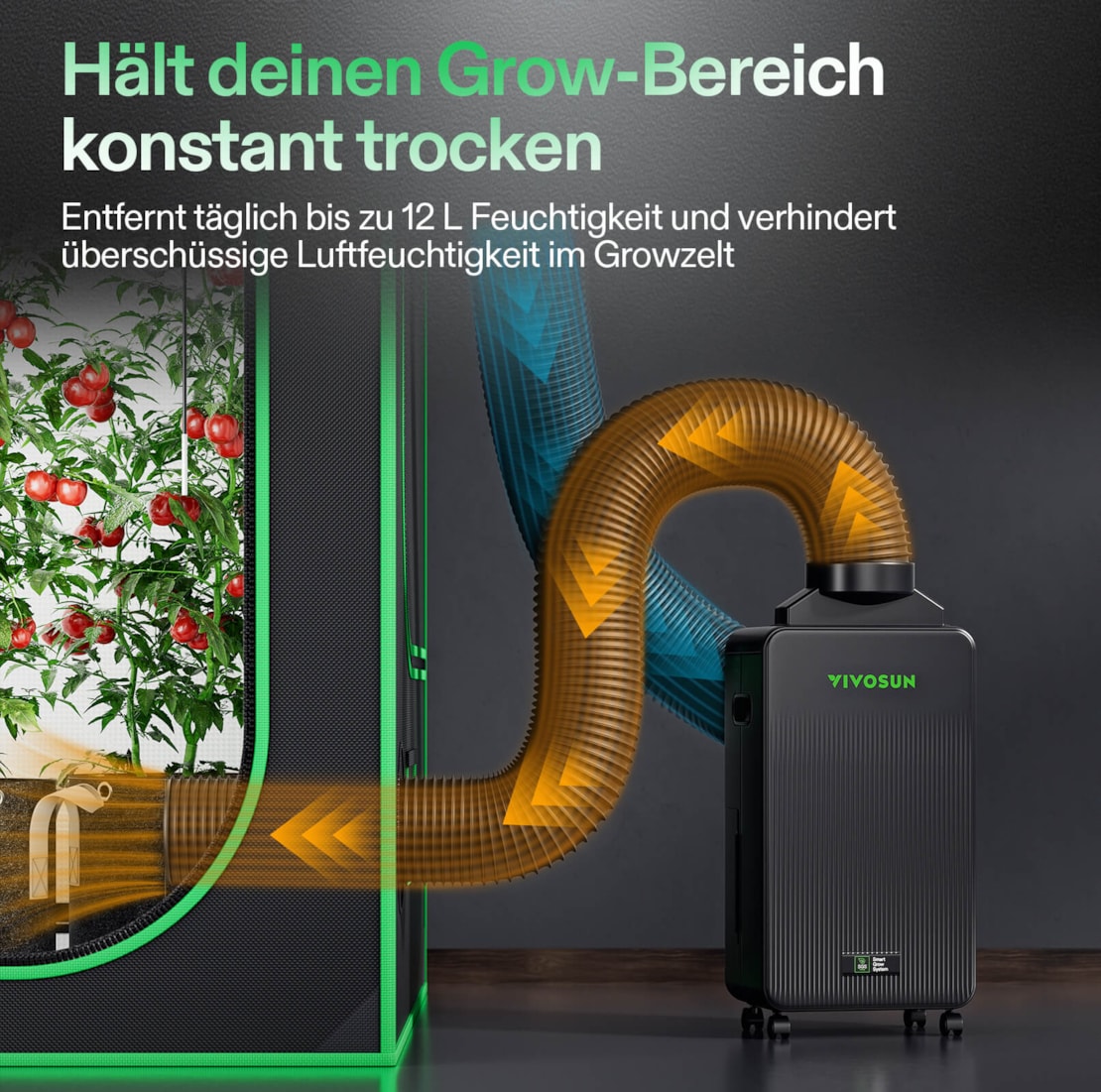 VIVOSUN AeroDrain D12 Smarter Luftentfeuchter für Growboxen bis 12 L/Tag