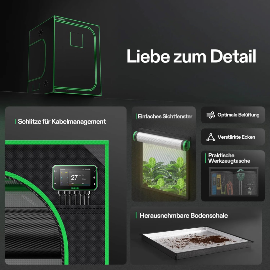 VIVOSUN Smart Growbox Komplettset Pro 150x150x200 cm mit 3x AeroLight Wing 200W und E42A+ Controller