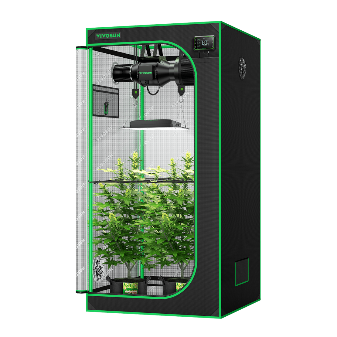 VIVOSUN Smart Growbox Komplettset 80x80x160 cm mit AeroLight 150W und E42A Controller