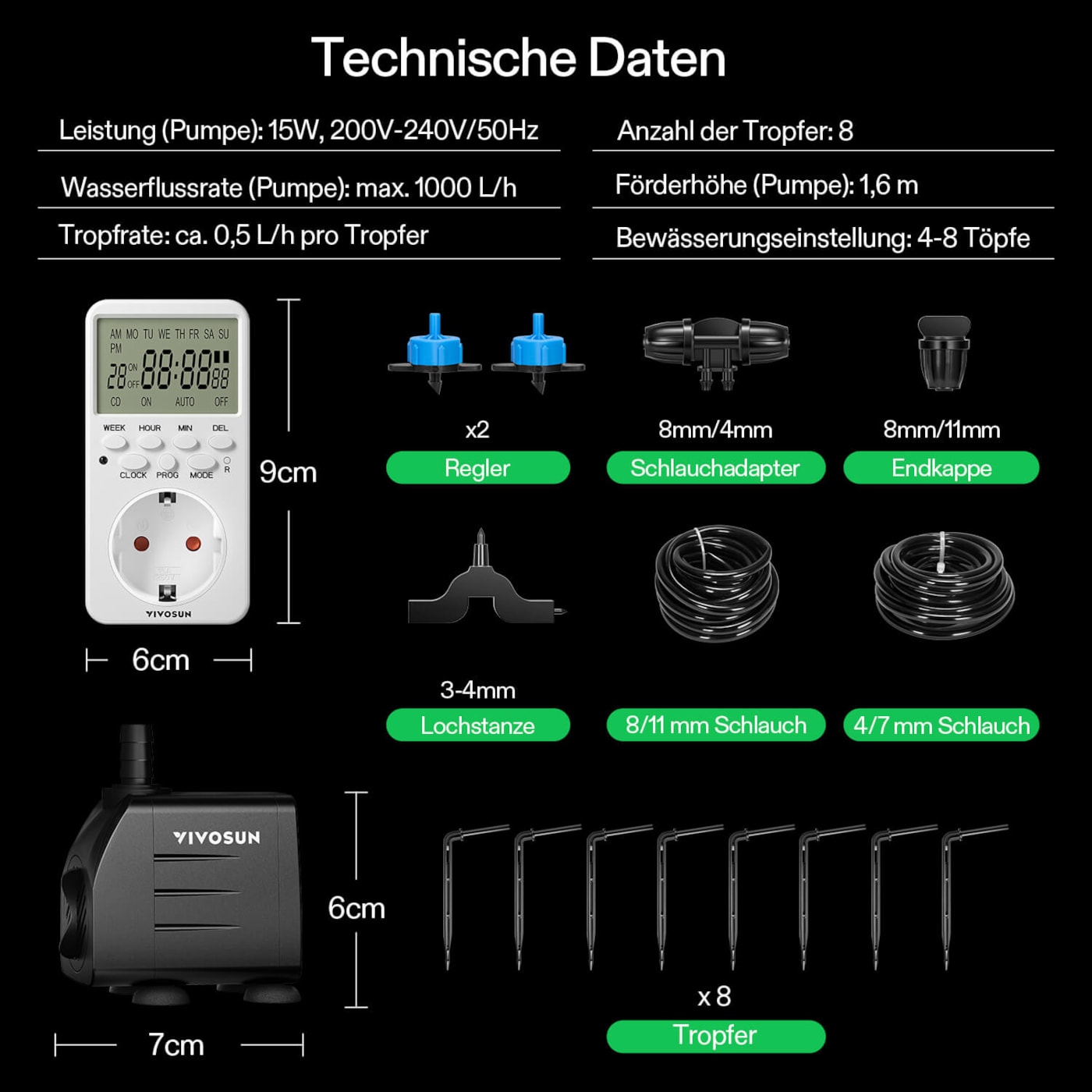 VIVOSUN FlexFeed 15W Tropfbewässerungs-Kit – 8 Tropfer